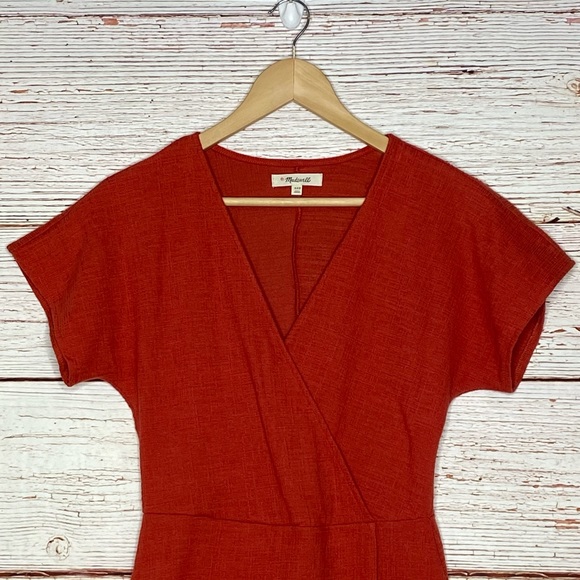 Madewell Cross-Front Flutter-Sleeve Mini Dress In Burnt Orange Sz XXS - Picture 6 of 16